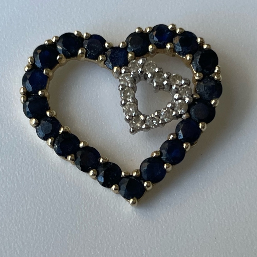 vintage LGL 14k Gold Sapphires & Diamonds Slide Heart Pendant